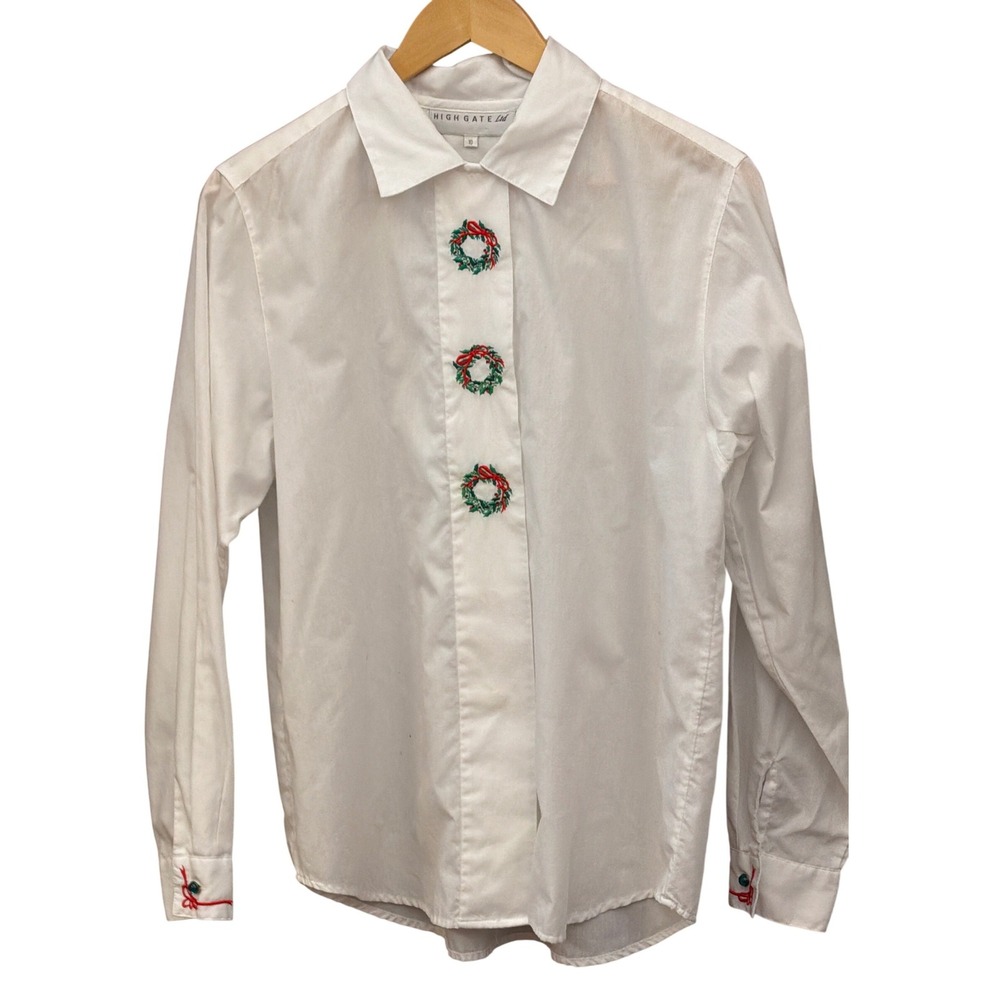 Vintage High Gate Ltd Wreath Blouse Christmas Holiday Grandmacore Shabby Chic